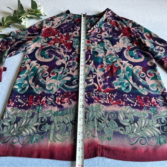 Women’s Sz 16 Vintage Paisley Print Blouse Button Up V-Neck - Picture 7 of 14